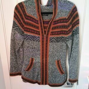 Alpaca Wool Sweater Zipper Striped Grey Sz Small Cute Jacket Gift Winter Peru